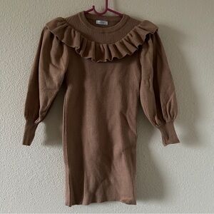 Arshiner Pullover Ruffle Ribbed Puff Sleeve Sweater Blouse Women’s S/M beige